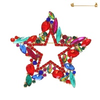 CRYSTAL RHINESTONE OPEN STAR CLUSTER BROOCH PIN